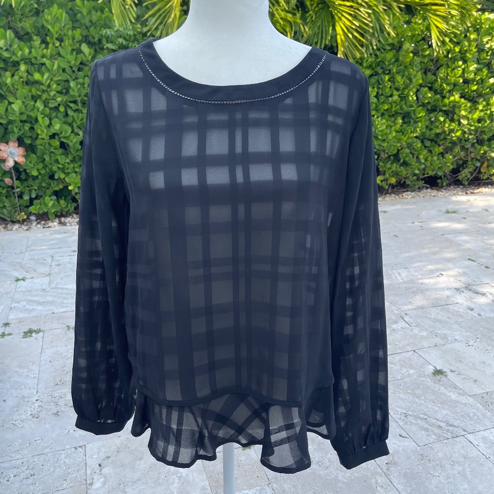 LOFT black sheer long sleeve top, size Small